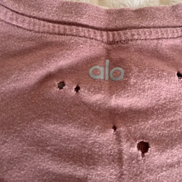ALO Yoga Mauve Distressed Tee - Picture 2 of 3